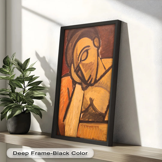 Subtle light and shadow interplay enhances the contemplative mood of this earthy-toned Picasso-style oil painting reproduction print, emphasizing the figure's abstract form.