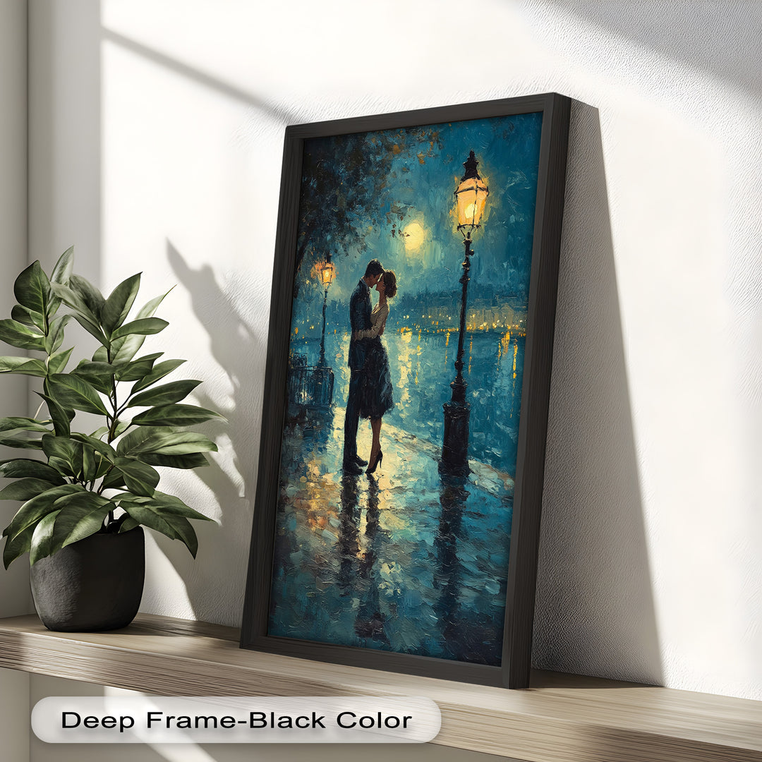 Romantic Couple Under Moonlight - Love Oil Painting
