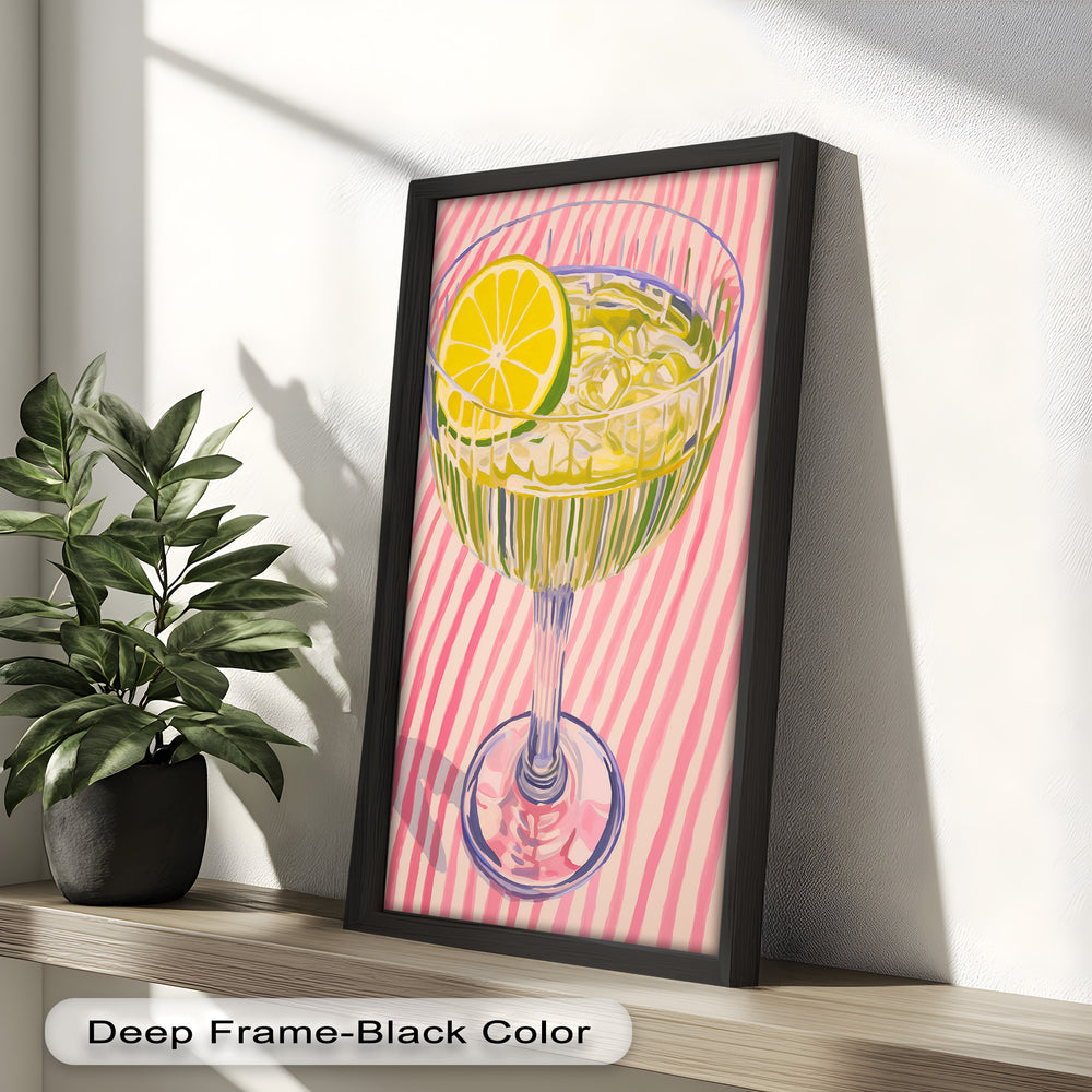 With crisp lines and vibrant colors, the painting captures the cool essence of a summer cocktail, radiating energy and style.

