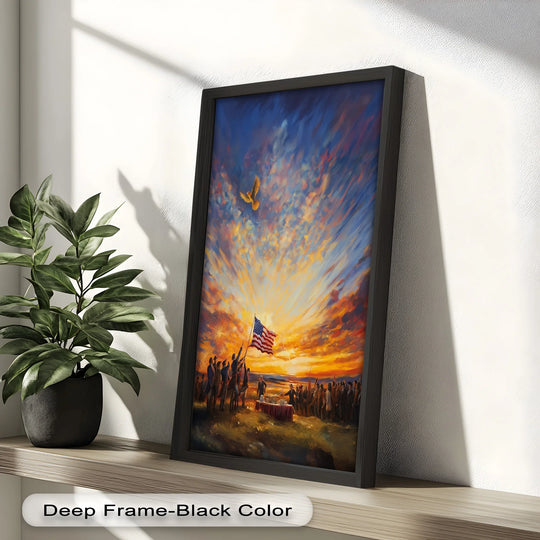 Reflecting on the mood of patriotism, this founding glory oil painting reproduction print radiates with the vibrant energy of unity and freedom.