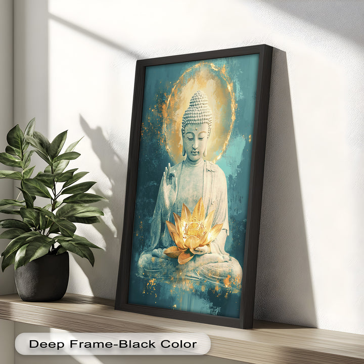 Buddha with Lotus Flower Wall Art – Religious Oil Painting