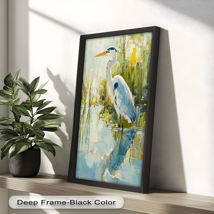 Reflections of Grace – Heron in Wetlands Oil Painting