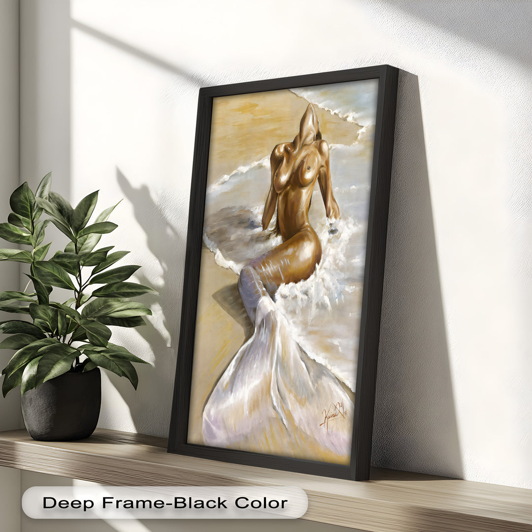 Golden Tide – Sensual Mermaid Oil Painting