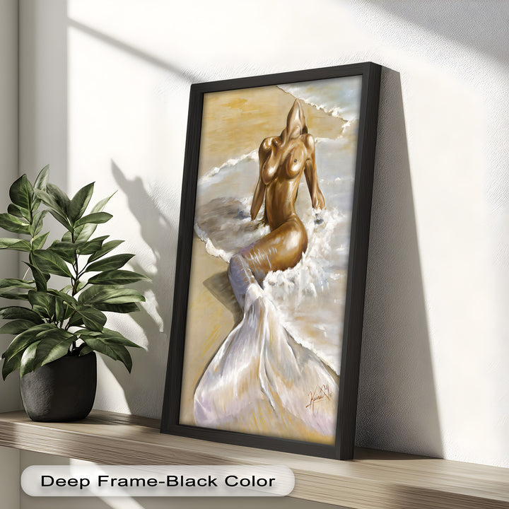 Golden Tide – Sensual Mermaid Oil Painting