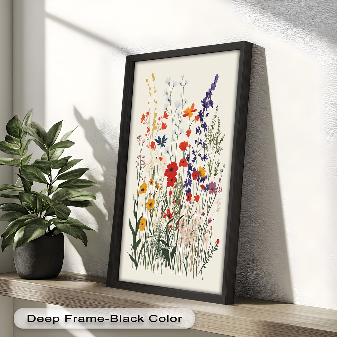 Wild Meadow Bloom – Farbenfrohes botanisches Ölgemälde im Boho-Stil
