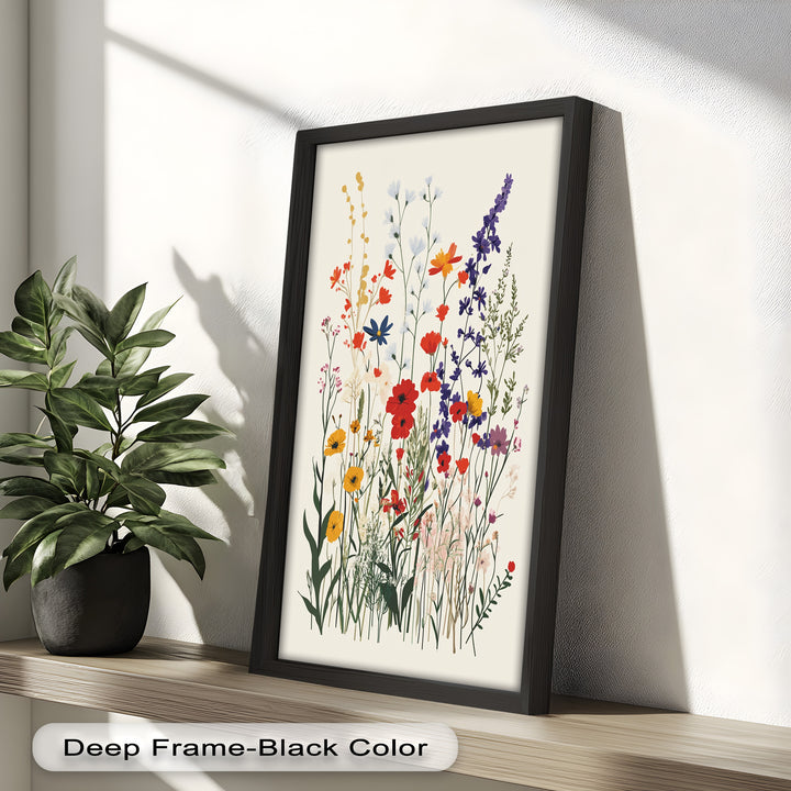 Wild Meadow Bloom – Farbenfrohes botanisches Ölgemälde im Boho-Stil