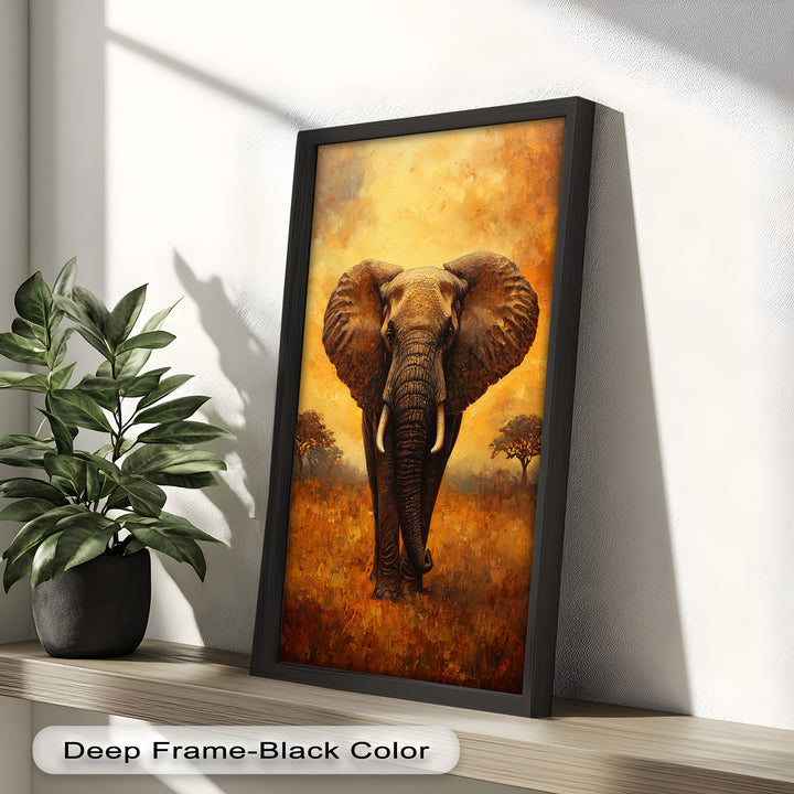 Majestic Elephant at Sunset – Wildlife Oil Painting