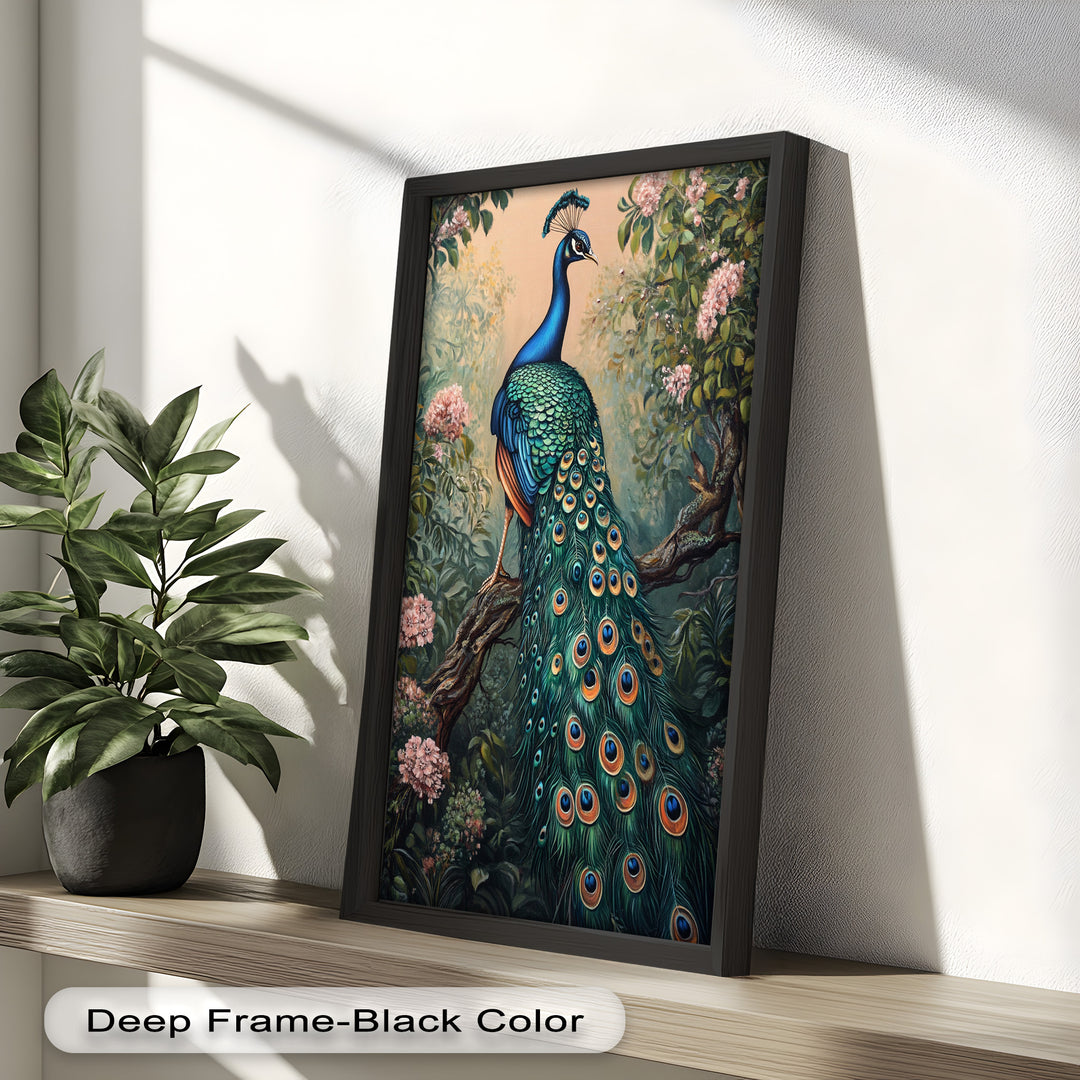 Peacock Among Blossoms – Regal Garden Beauty Animal Oil Painting