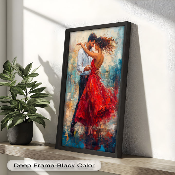 Flamenco Fire – Romantic Couple in Red Dress Oil Painting