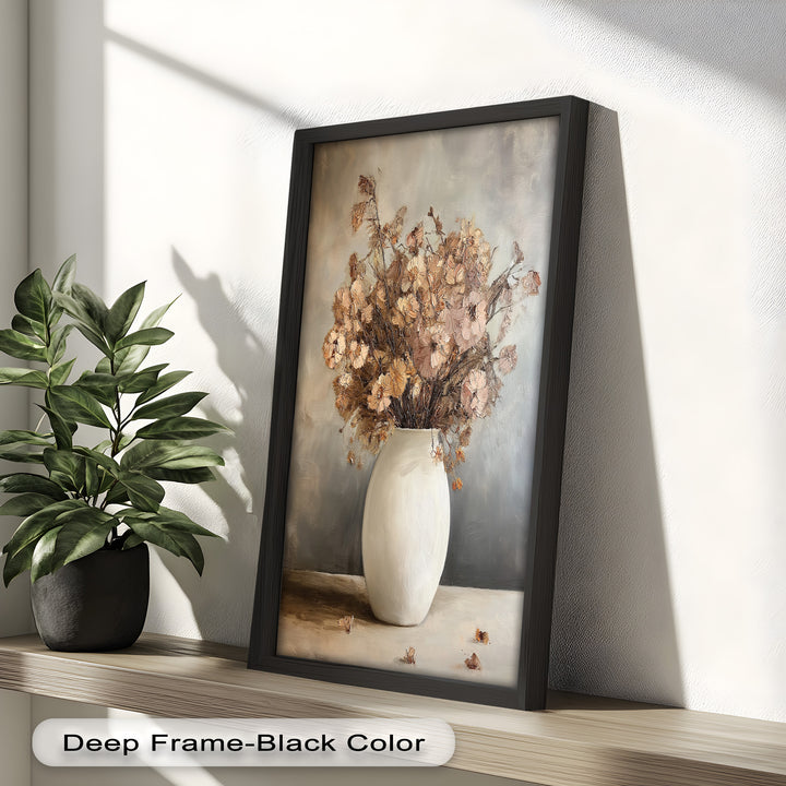 Brown Bouquet in White Vase - Flower Oil Painting