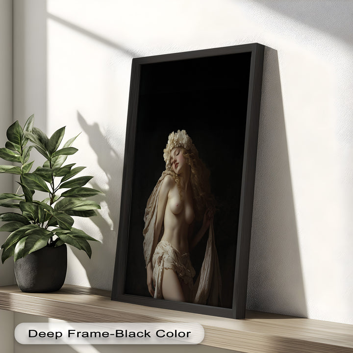 Moonlit Reverie – Classical Nude with Floral Crown Oil Painting