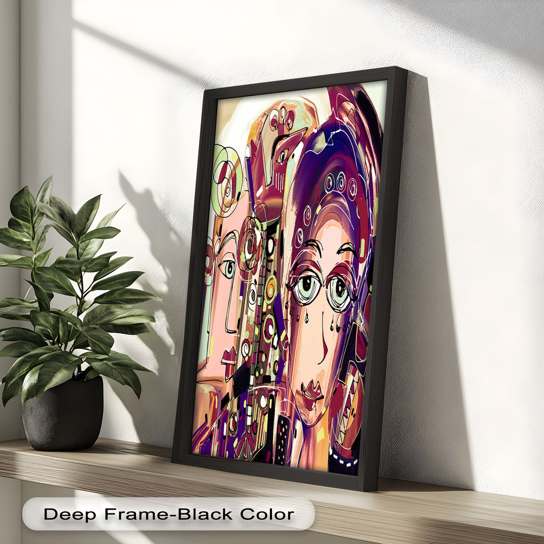 Whispers in Color – Dual Faces with Expressive Eyes Picasso Oil Painting