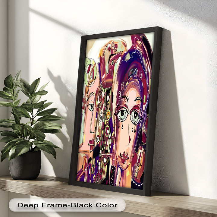 Whispers in Color – Dual Faces with Expressive Eyes Picasso Oil Painting