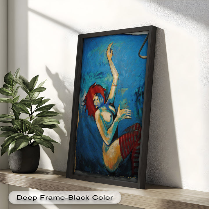Descent in Blue – Expressionist Female Nude Picasso Oil Painting