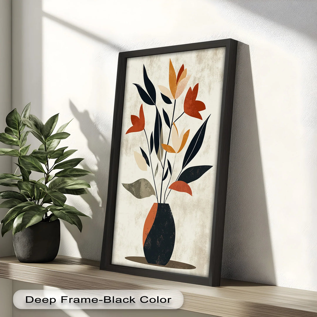 Earthy Boho Floral – Modern Abstract Vase Oil Painting - MyPhotoStation