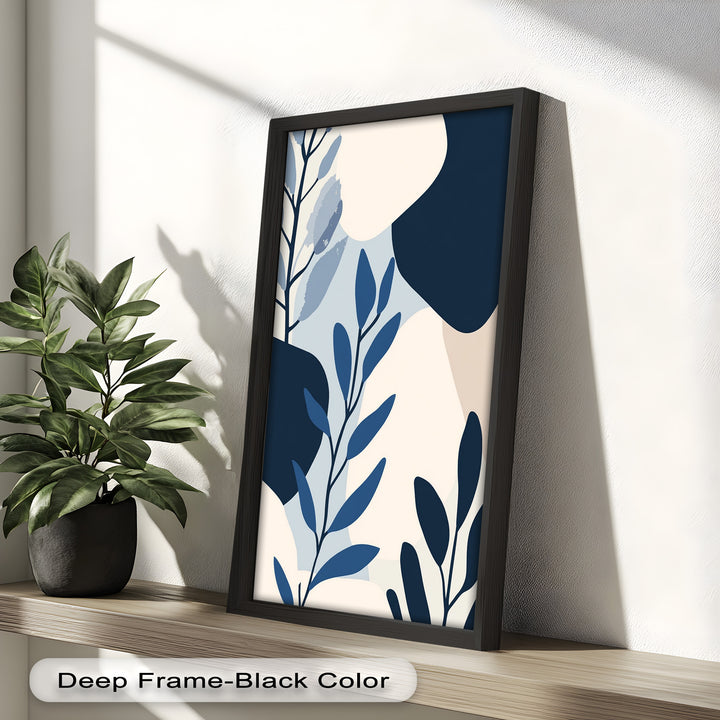 Indigo Serenity – Minimalist Botanical Oil Painting