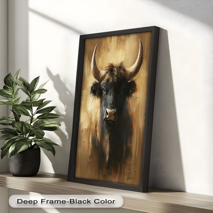 Bull in Amber Tones - Animal Oil Painting