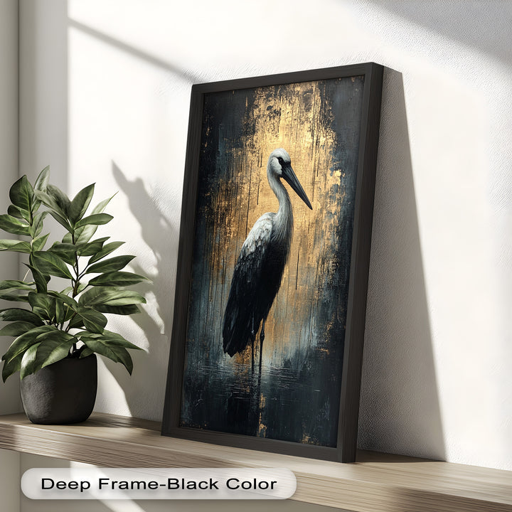 Golden Shadow Heron – Animal Oil Painting