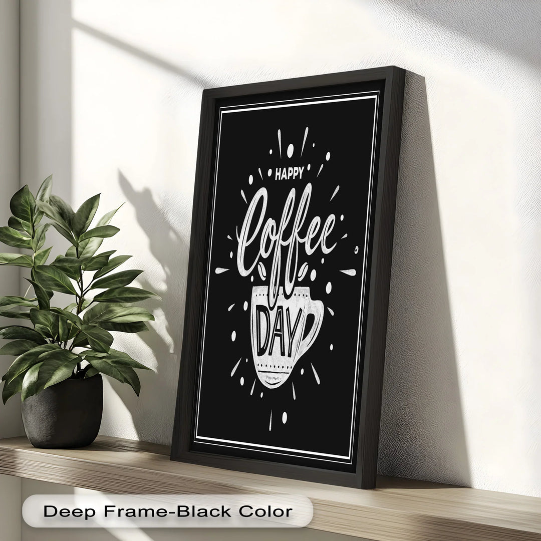 Energetic Typography Oil Painting – Coffee Cup Wall Décor with Character
