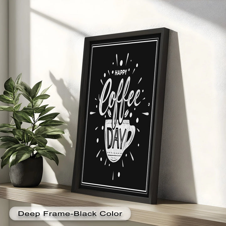 Energetic Typography Oil Painting – Coffee Cup Wall Décor with Character
