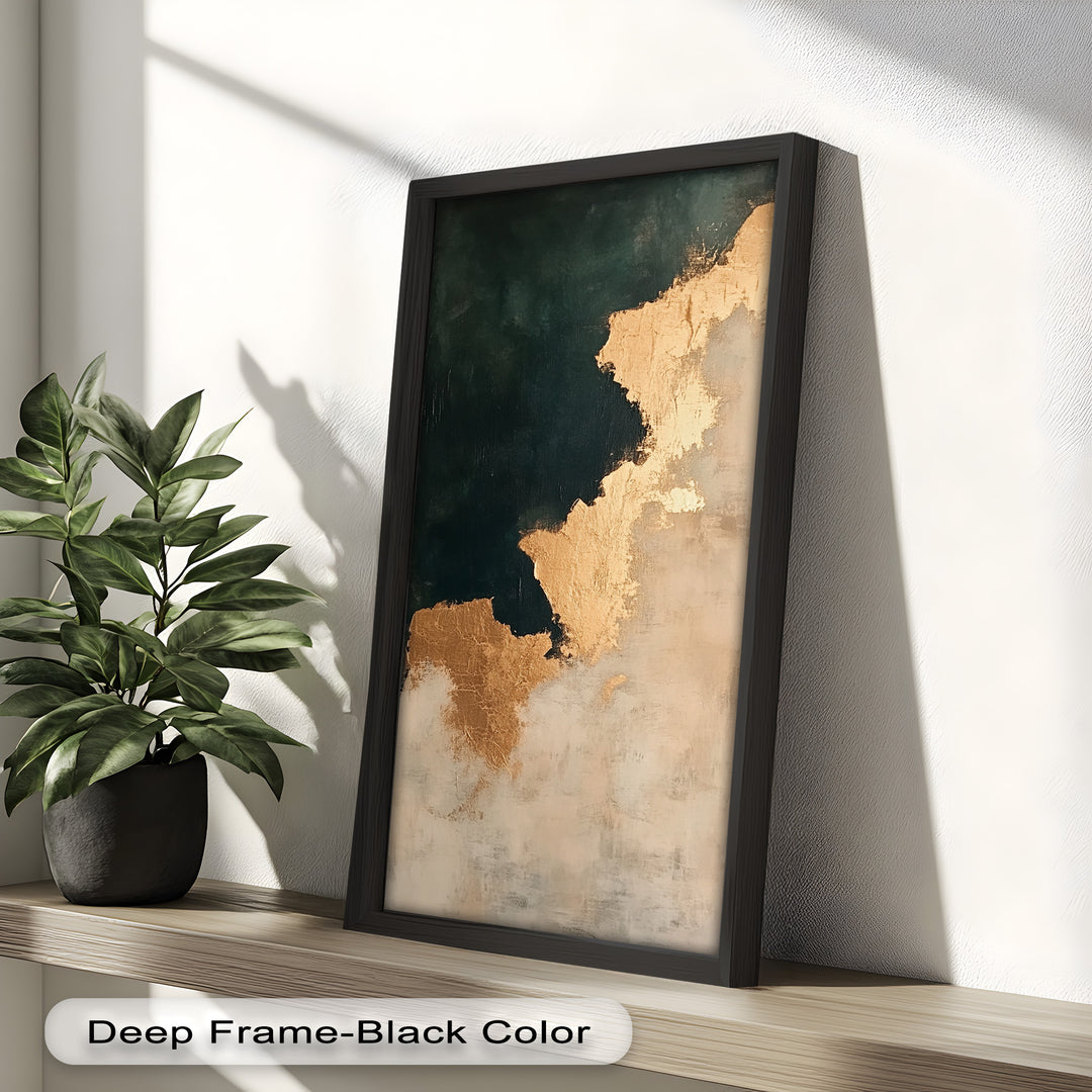 Golden Drift – Minimalistisches abstraktes Ölgemälde in Gold und Dunkelgrün
