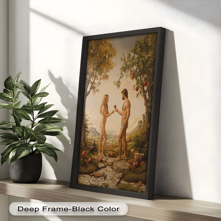 The First Temptation – Adam and Eve in Eden Renaissance Oil Painting