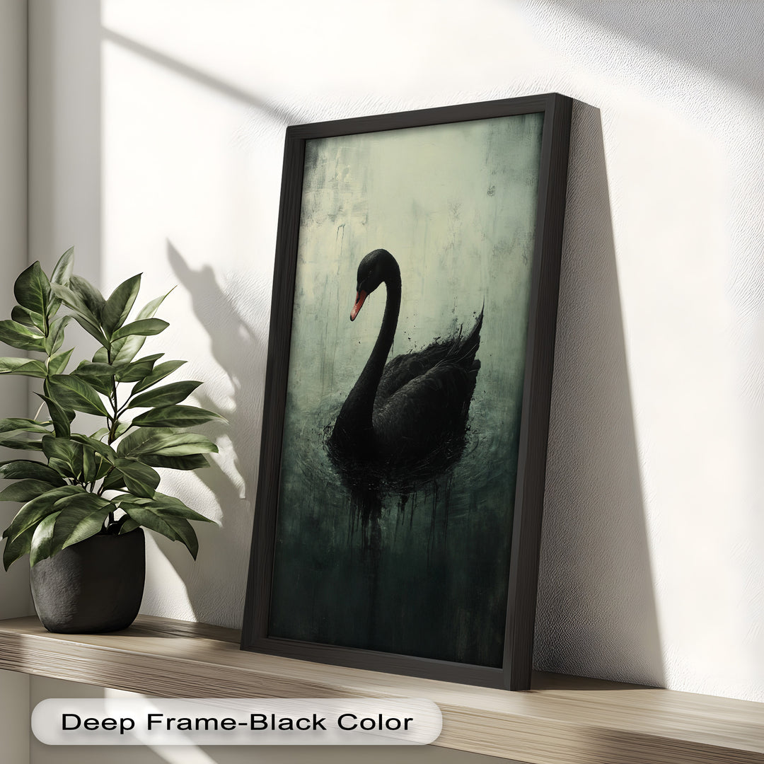 Solitary Grace – Moody Black Swan Oil Painting