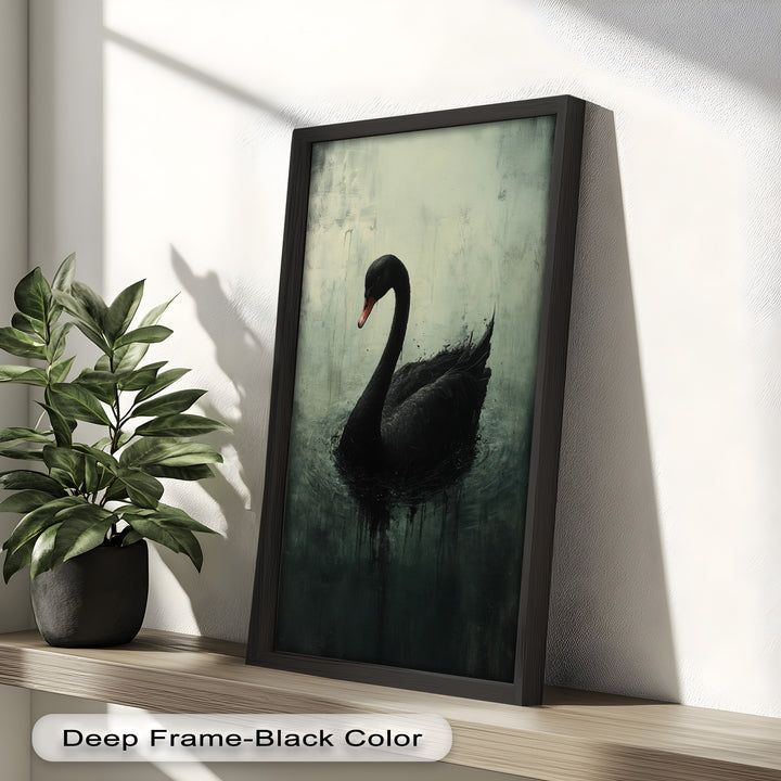 Solitary Grace – Moody Black Swan Oil Painting