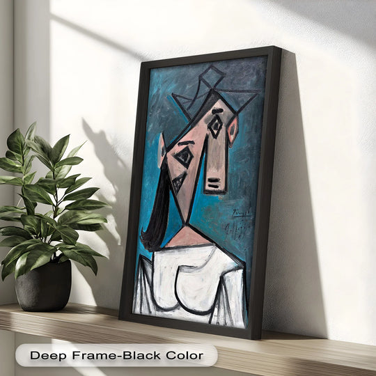 Showcasing the abstract quality of the Angular Expression oil painting reproduction print, a bold cubist woman captured in expressive geometric forms.