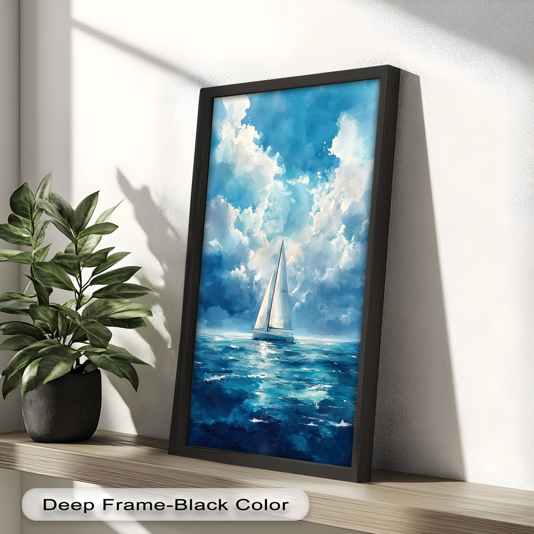 Blue Sky – White Sailboat Oil Painting
