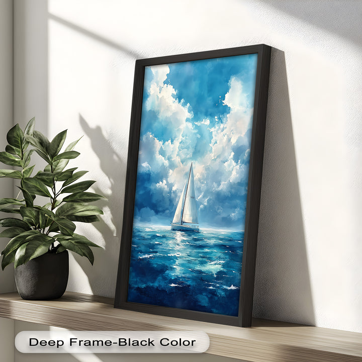 Blue Sky – White Sailboat Oil Painting