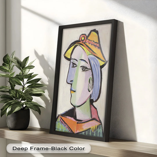 Organic forms shape the serene female profile in this Picasso-inspired oil painting home decor, presenting a cubist portrait with gentle pastel hues.