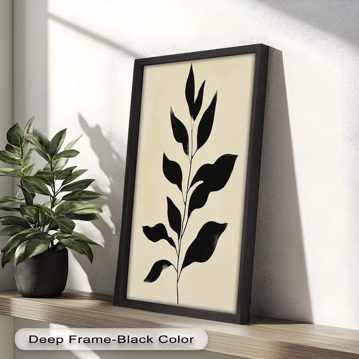 Black Botanical Minimalism – Monochrome Oil Painting