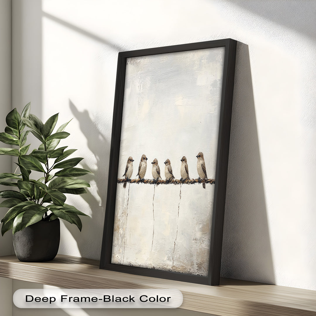 Six Birds in Stillness – Animal Oil Painting