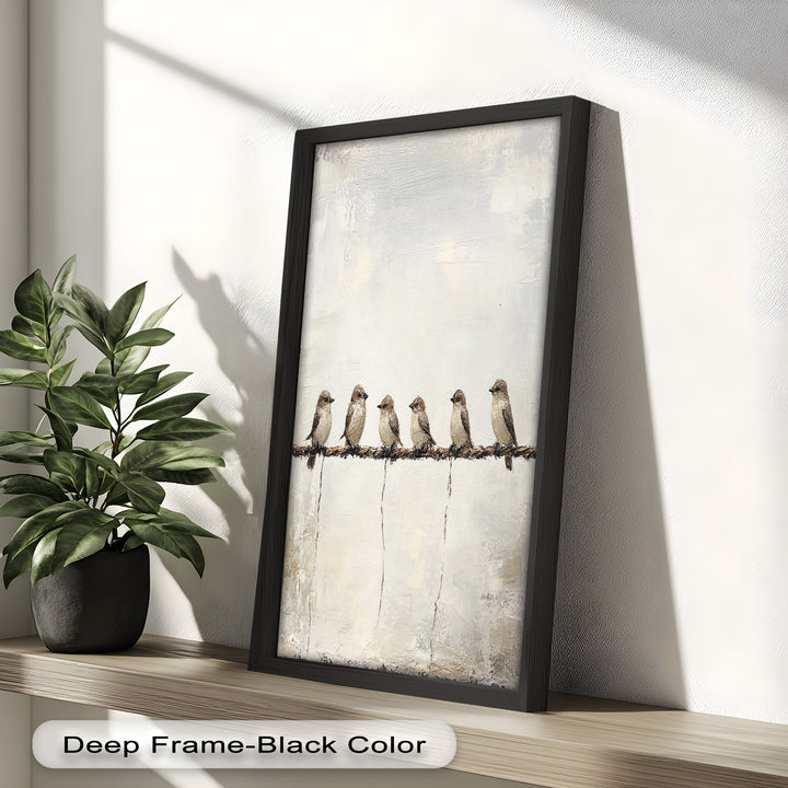 Six Birds in Stillness – Animal Oil Painting