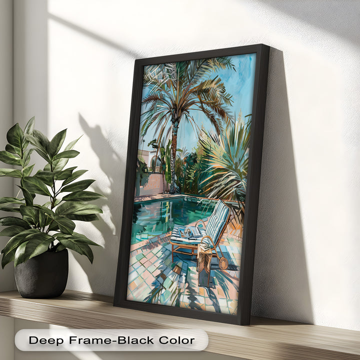 Poolside Palm Tree Escape – Tropical Oil Painting