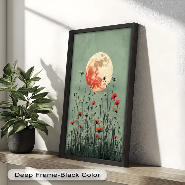 Celestial Wildflowers – Full Moon Over Red Meadow Blooms Oil Painting