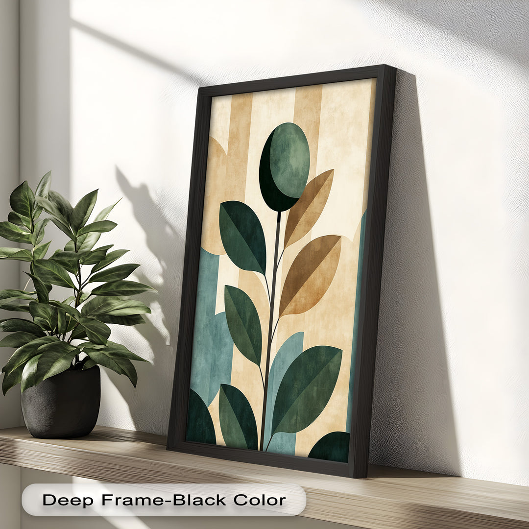 Geometric Botanical – Mid-Century Modern Leaf Oil Painting
