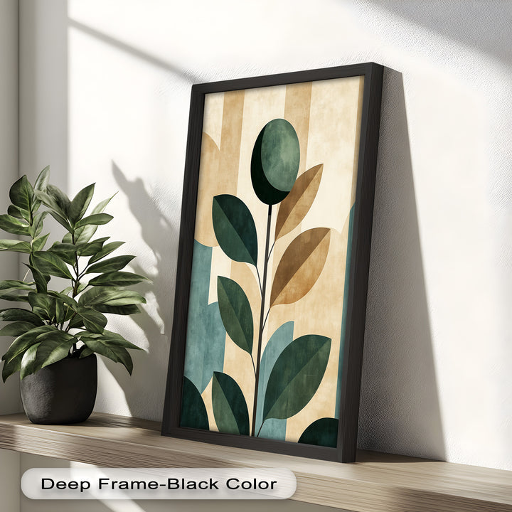 Geometric Botanical – Mid-Century Modern Leaf Oil Painting