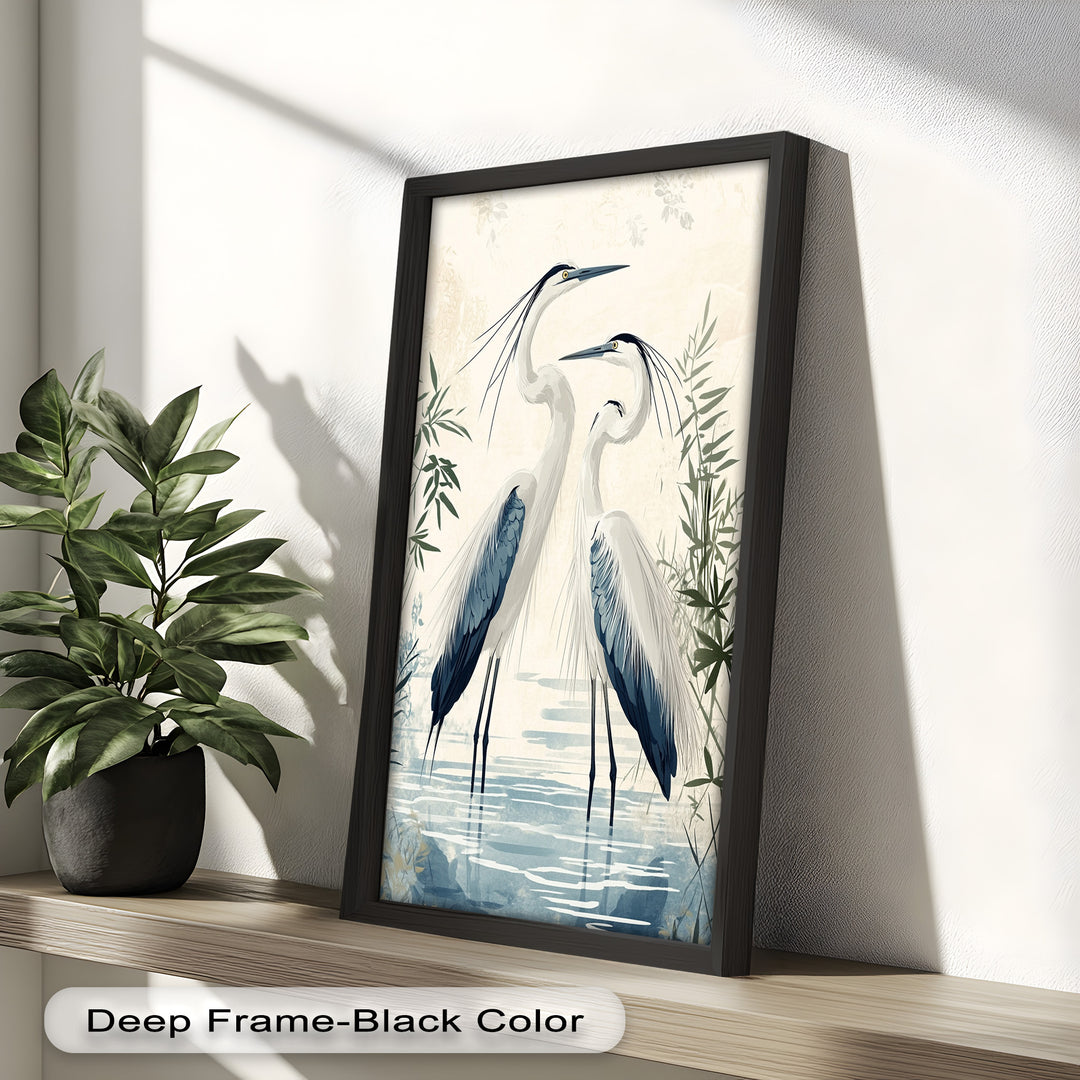 Twin Herons in Harmony – Bird Oil Painting