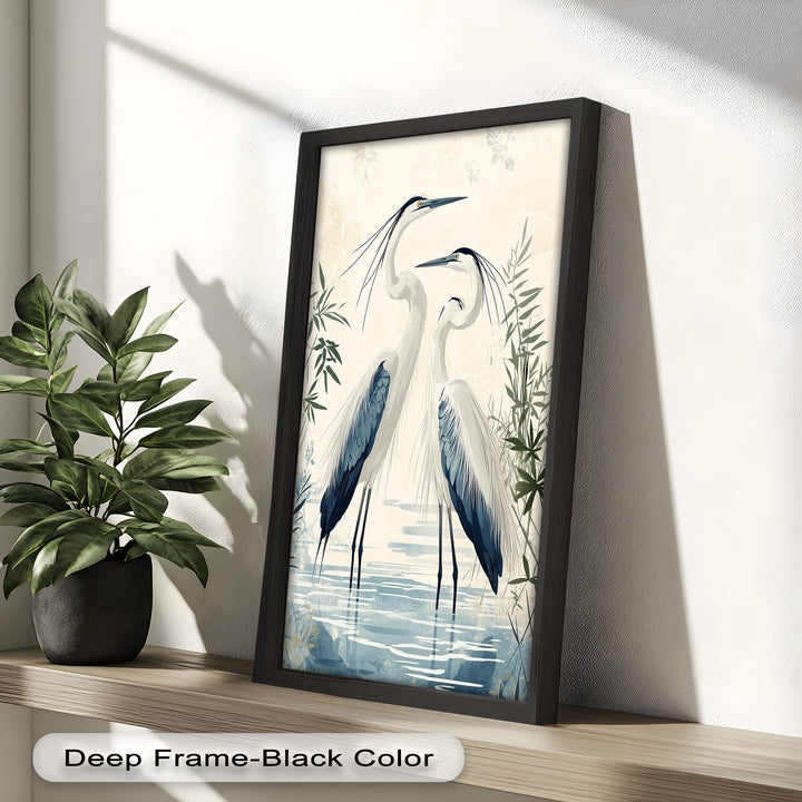 Twin Herons in Harmony – Bird Oil Painting