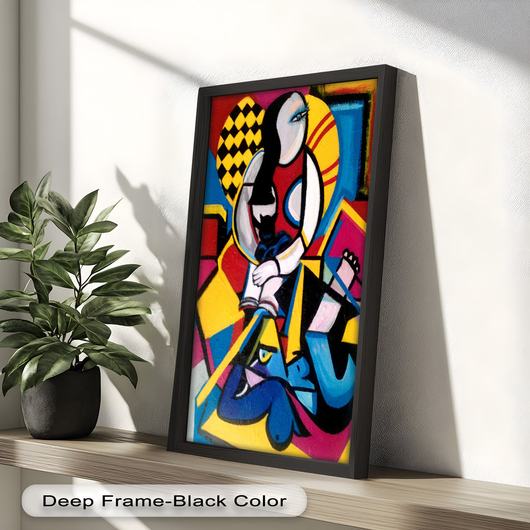Cubist Woman with Cat Wall Art – Abstract Oil Painting