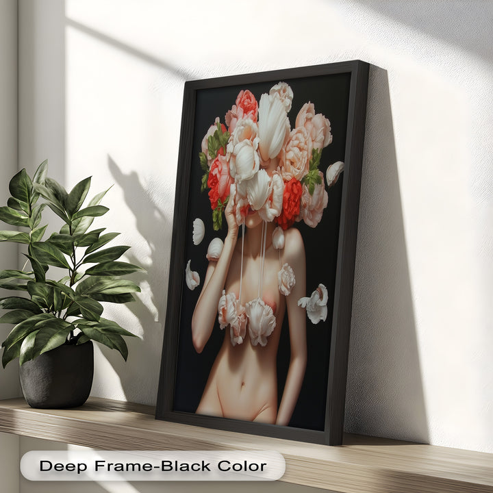 Bloomveil – Surreal Nude with Cascading Petals Oil Painting