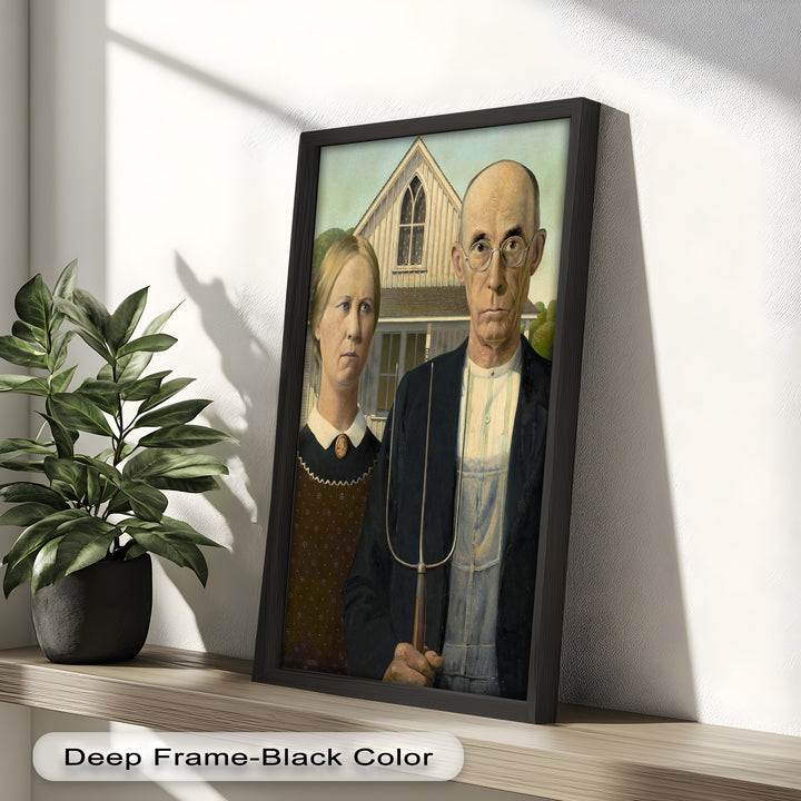 American Gothic – Ikonisches Porträt des Mittleren Westens, historisches Ölgemälde