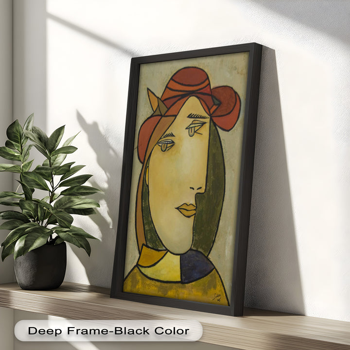 Melancholy in Red Hat – Minimalist Portrait Picasso Oil Painting