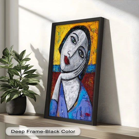 Layers of color and texture define the emotional depth of this quiet reflection modern portrait oil painting home decor, reminiscent of Picasso's textured style.