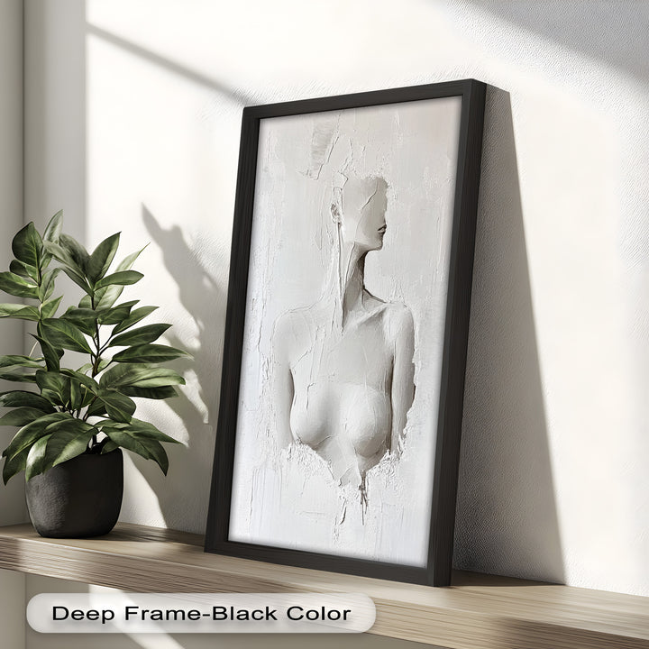 Silent Form – Minimalist White Abstract Female Oil Painting