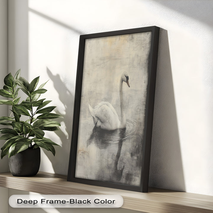 Silent Grace – Monochrome Swan on Still Water Oil Painting