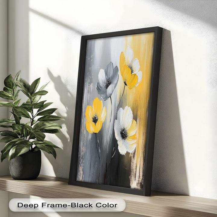 Golden Harmony – Yellow and White Floral Oil Painting