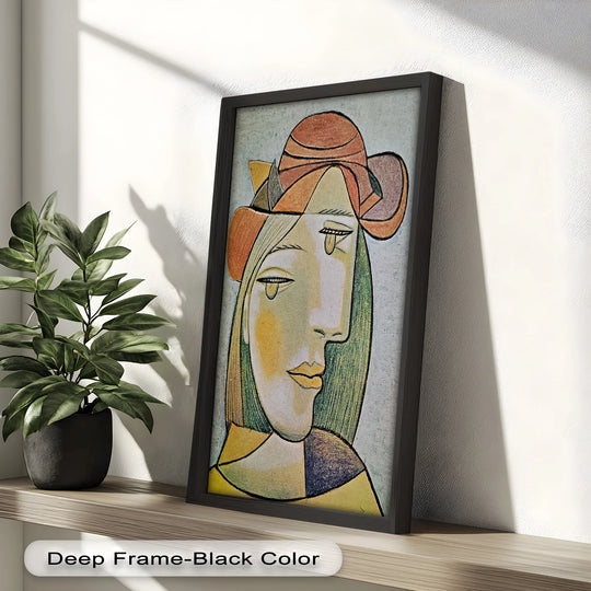 Subtle transition of colors brings out the soft gaze of solitude in this abstract female portrait, a Picasso-style oil painting art prints.